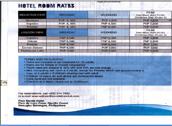 Pico De Loro Hotel Room Rates