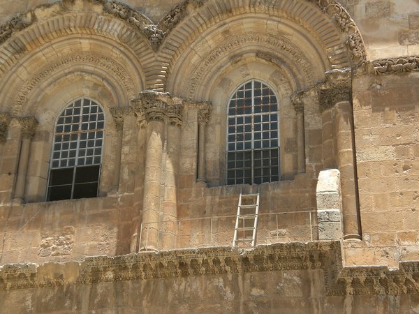 150 year old ladder that belongs to no one - church of the Holy Sepulcher