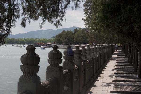 Looking down the lake side to the dragon boat port