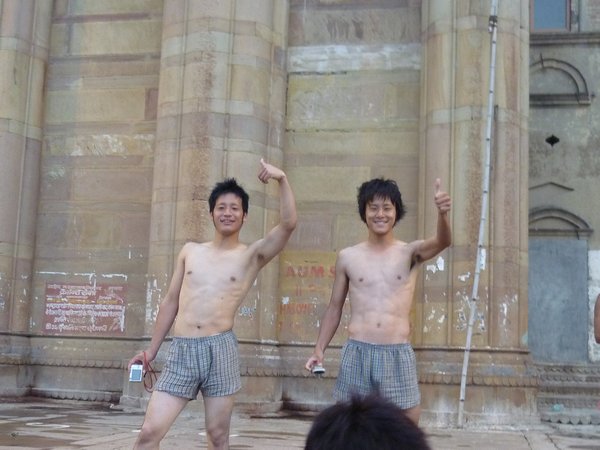 Japanese guys bathing in the ganges
