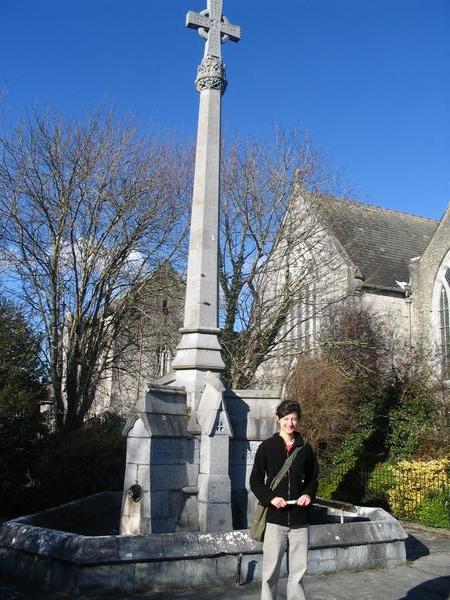 Audrey in front of the Adare Fountain