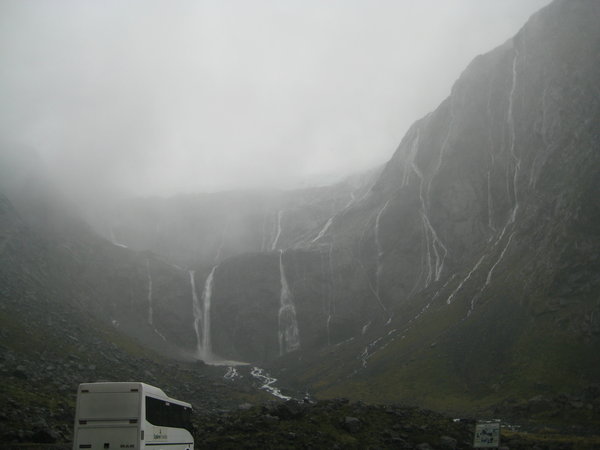 Road to Milford Sound on a rainy day