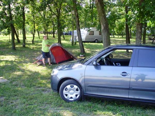 Our little tent and Patrik's big car