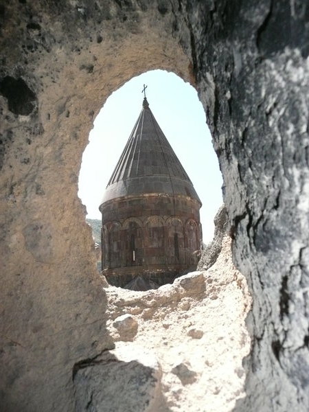 The Geghard church seen from one of the caves.