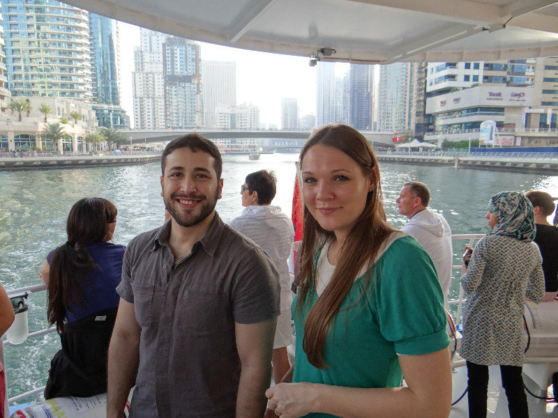 Zein and Majorie on the boat at Dubai Marina