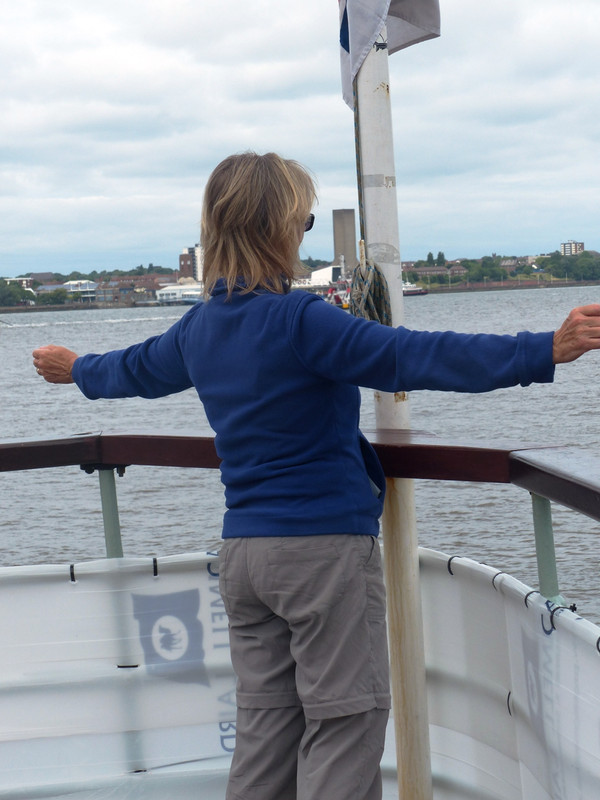 Suzanne's pathetic attempt at Rose's Titanic pose on the River Mersey ferry!!