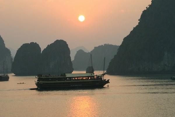 Another boat at sunset - Halong Bay