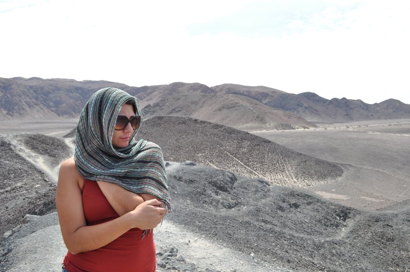 Sandra looks across the Nazca plain