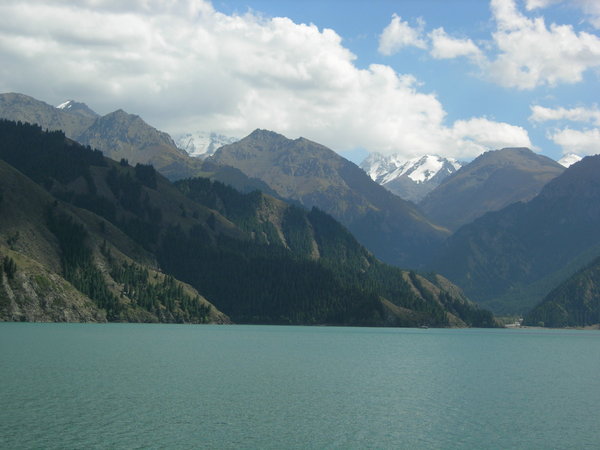 Tian Shan mountains and Heaven Lake from the north