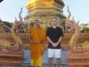 Jacob and monk at Damenlong Black Pagoda