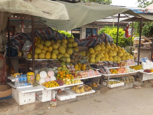 Fruit stands piled high in Menglun