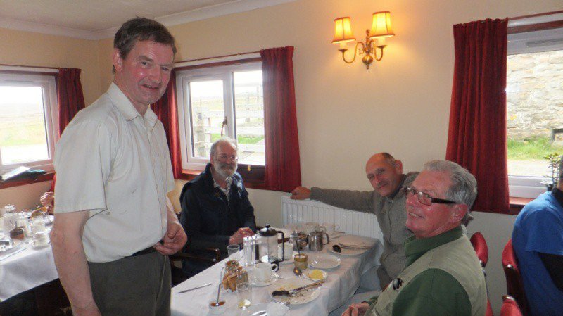 Mike Geldard and the three English birders at breakfast