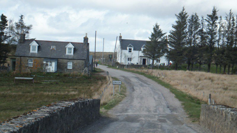 Crask.  Pub on the right; bunkhouse on the left; single track main highway in the middle.