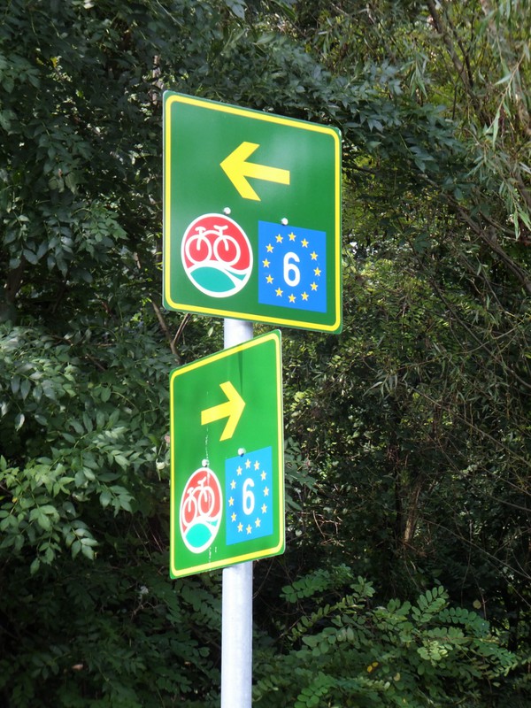 Signs for Eurovelo Route 6 in Hungary
