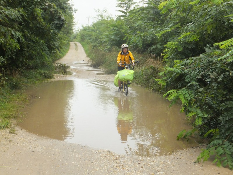 Unpaved sections present problems on a rainy day