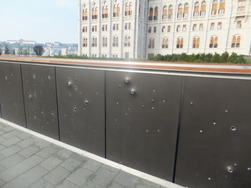Bullet holes from the Soviet suppression of the 1956 rebellion