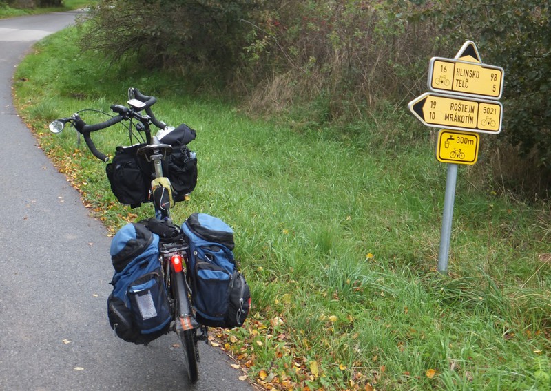 Bike route signs outside of Telc