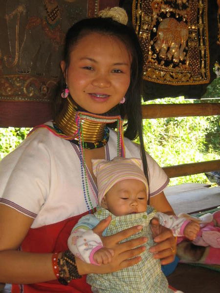 Karen hilltribe woman and her 4 month old daughter