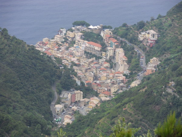 Riomaggiore from a cloud on the mountain
