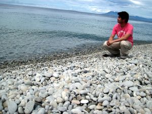 Happy Loner Traveller In Mabua Pebble Beach, Surigao City, Surigao Del norte