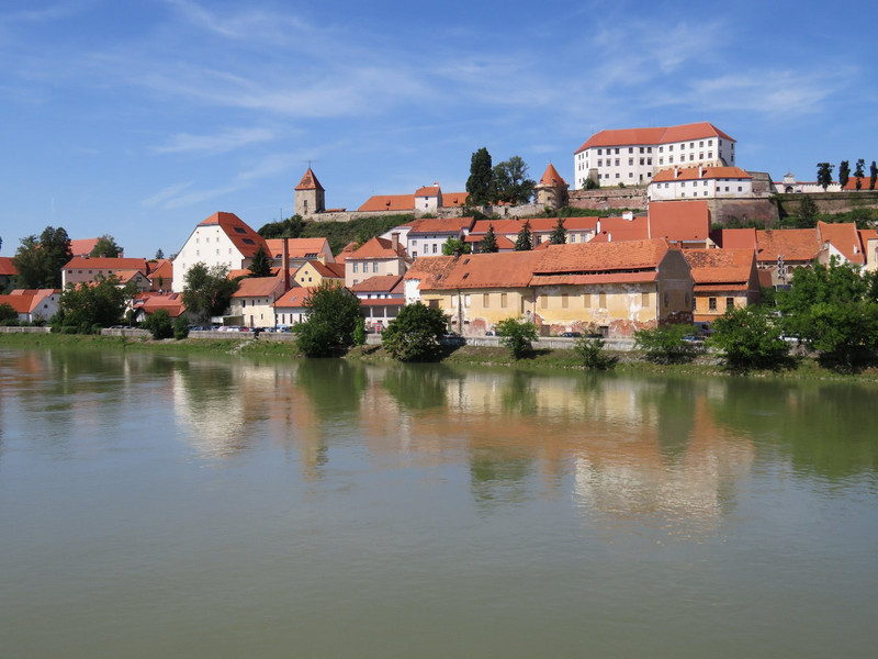 Ptuj from the bridge looking up to the castle