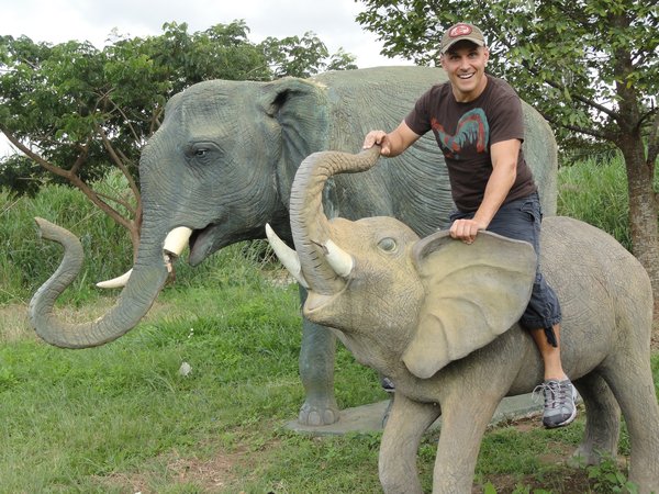 Riding an elephant at Elephant Falls