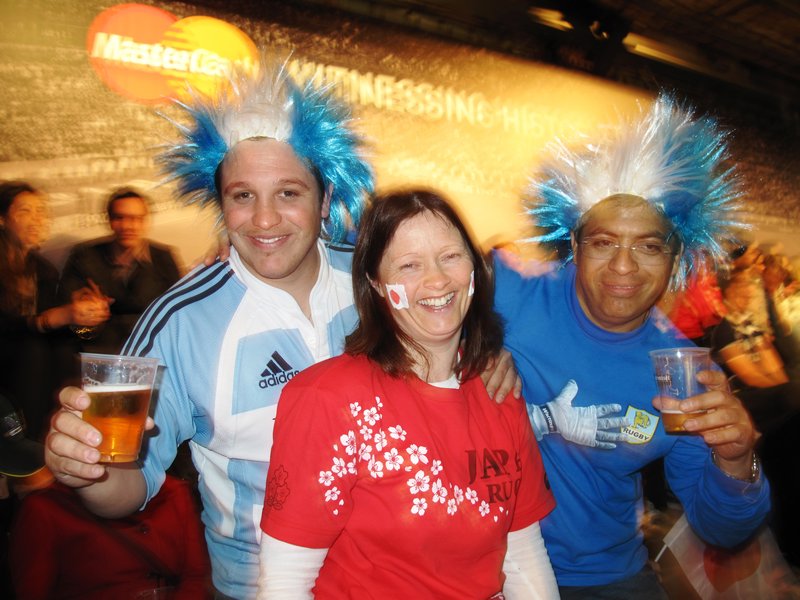 Argentinian Tonga supporters and a Kiwi Japan fan
