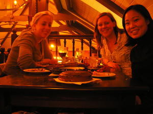 Michele, Davina and I pigging out on Tapas