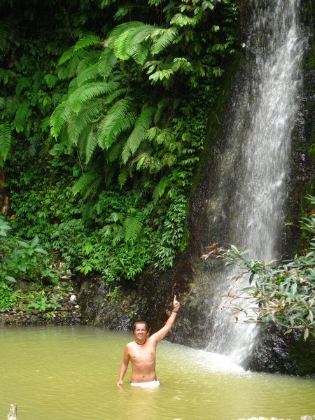 Waterfall and hot spring in jungle