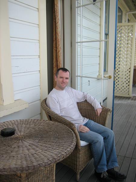 Relaxing on the veranda at the hotel in Martinborough