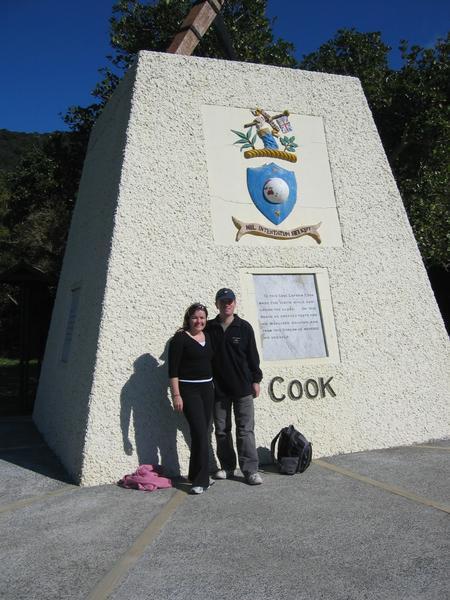 Ship Cove monument to Captain Cook who visited this place five times