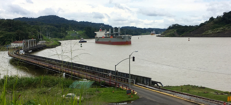 Panama Canal and road/rail bridge linking Gamboa
