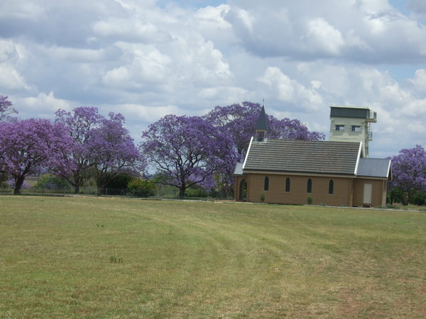 Jimbour Station Church and water tower behind