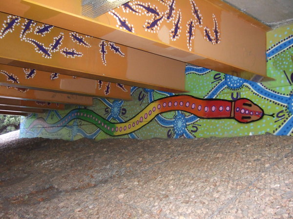 Artwork under a bridge at Warriparinga