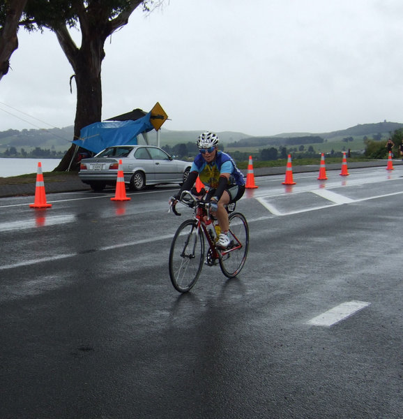 The rain eased up for a few minutes to help the cyclists
