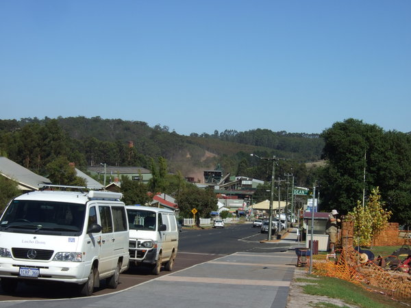 The main street of Pemberton with the sawmill at the far end