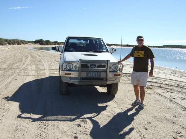 Graham feeling pleased with his first attempt at driving on soft sand 