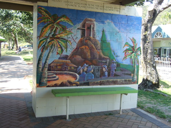 Colourful mural remembering those who were stationed on the island in WWII