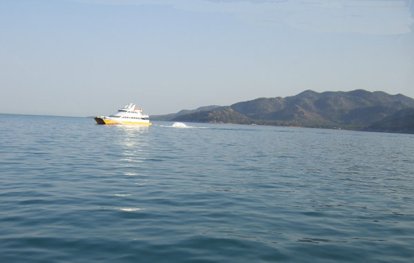 Another ferry returns from the island