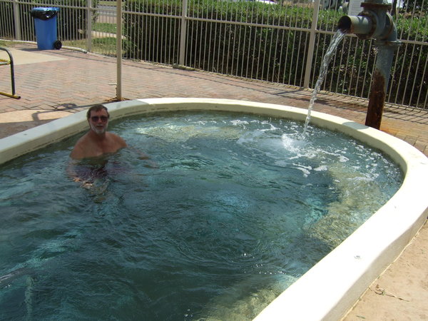Graham relaxing in the pleasantly warm spa
