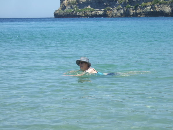 Not a serious swim with my hat and specs on!