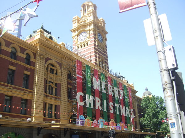Festive greeting on Flinders Street Station 