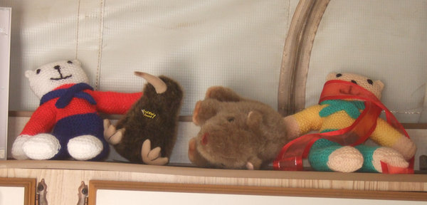Our two new teddies, Kevin Kiwi and Willy Wombat look as though they've entered into the Christmas spirit a bit too much!