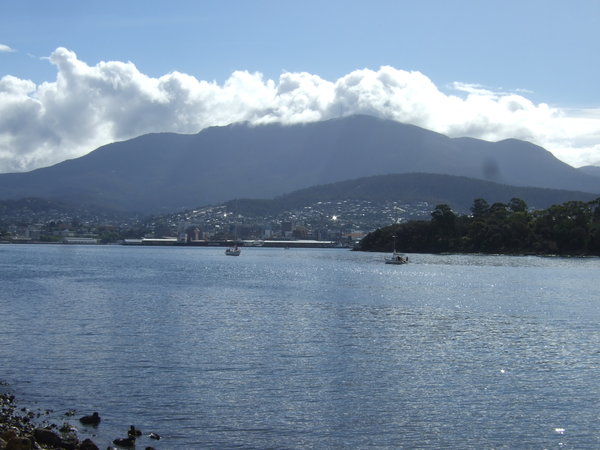 although cloud was still obscuring the top of Mount Wellington