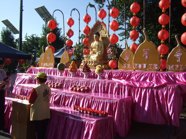 Chinese alter with offerings of fruit