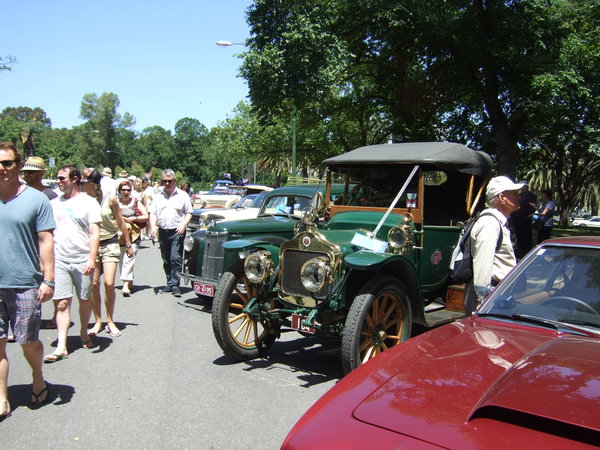 Rows of vintage cars in Alexandra Park