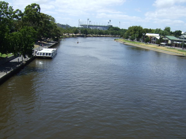 Looking down the Yarra River to the Melbourne Cricket Ground