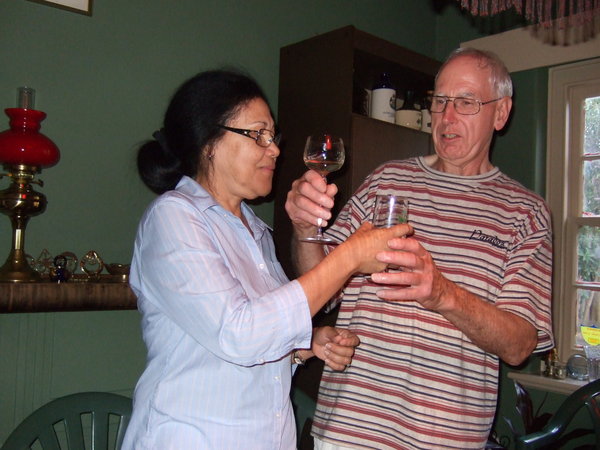 Mele and David share a toast