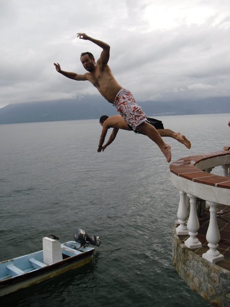 Jumping off the balcony.