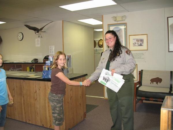 Getting the Junior Ranger Badges at Yellowstone